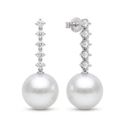 14K Gold Lab Grown Diamond & Freshwater Pearl Drop Earrings