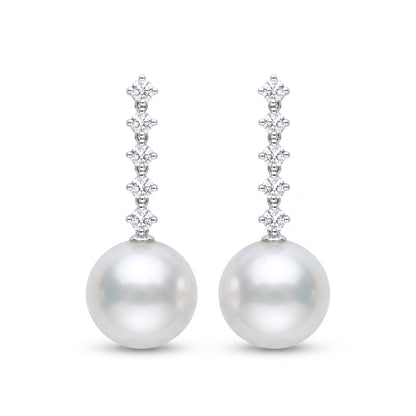 14K Gold Lab Grown Diamond & Freshwater Pearl Drop Earrings