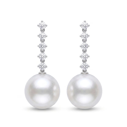 14K Gold Lab Grown Diamond & Freshwater Pearl Drop Earrings
