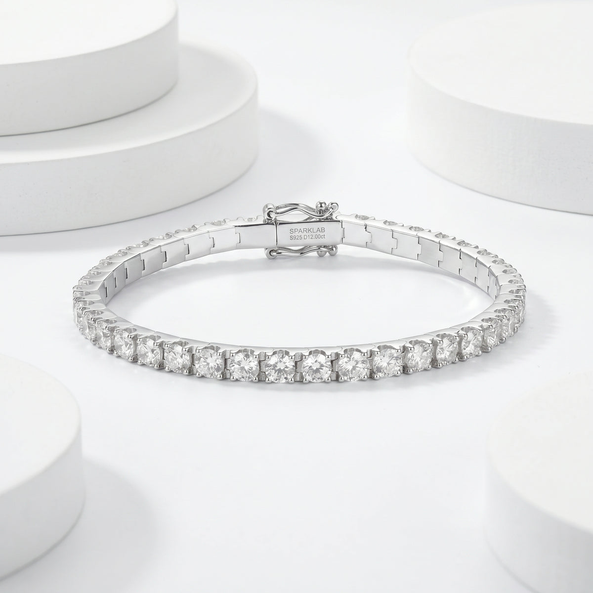 Thick Sterling Silver Tennis Bracelet（18K White Gold Plated）