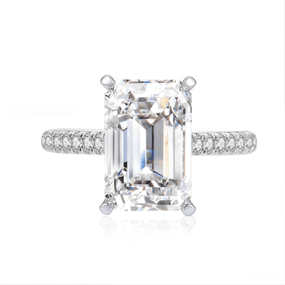 The Audrey - Emerald Cut Ring with Scalloped Pave Band - SparkLab Gems