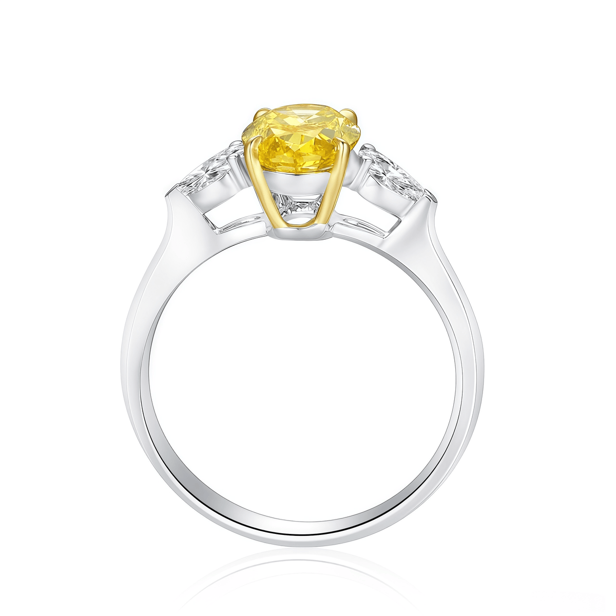 The Canary Oval Three - Stone Ring - SparkLab Gems