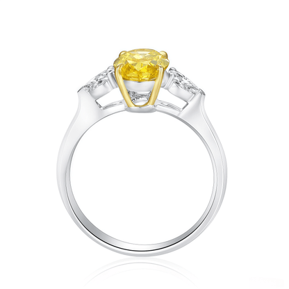 The Canary Oval Three - Stone Ring - SparkLab Gems