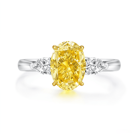 The Canary Oval Three - Stone Ring - SparkLab Gems