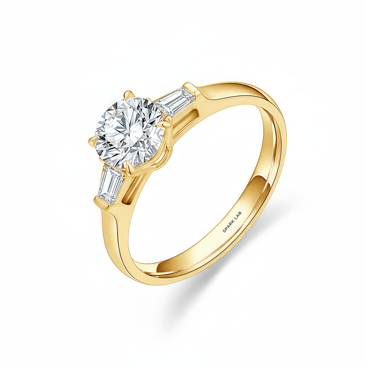 The Eleanor - Round Brilliant & Baguette Three - Stone Ring - SparkLab Gems