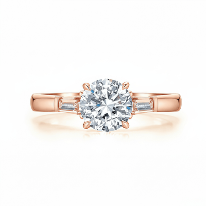 The Eleanor - Round Brilliant & Baguette Three - Stone Ring - SparkLab Gems