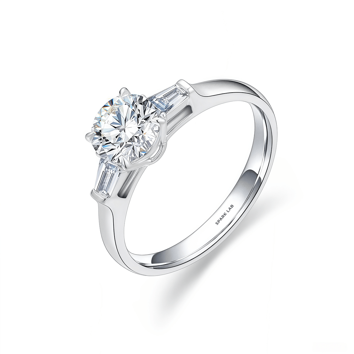 The Eleanor - Round Brilliant & Baguette Three - Stone Ring - SparkLab Gems