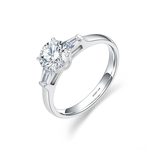 The Eleanor - Round Brilliant & Baguette Three - Stone Ring - SparkLab Gems