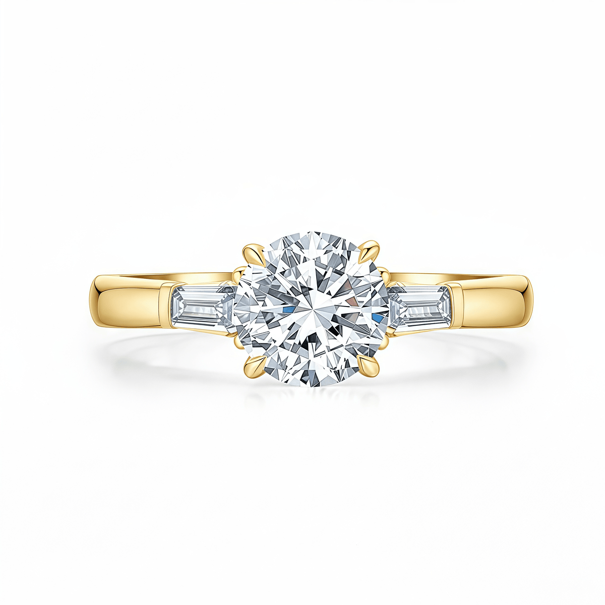 The Eleanor - Round Brilliant & Baguette Three - Stone Ring - SparkLab Gems