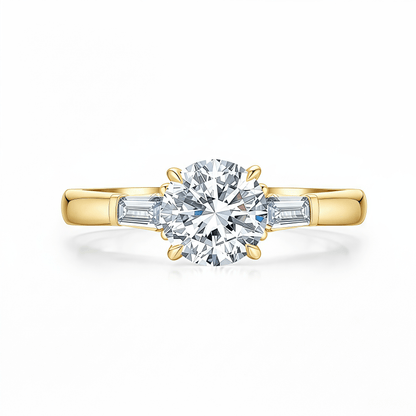 The Eleanor - Round Brilliant & Baguette Three - Stone Ring - SparkLab Gems