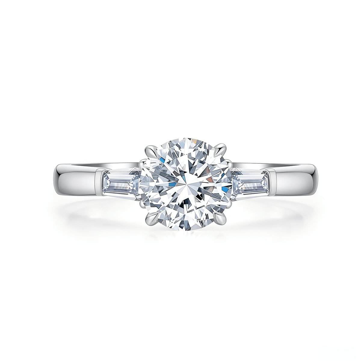 The Eleanor - Round Brilliant & Baguette Three - Stone Ring - SparkLab Gems