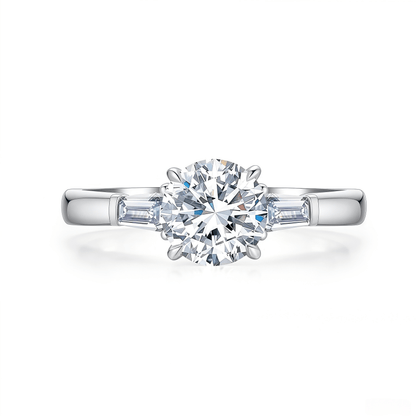 The Eleanor - Round Brilliant & Baguette Three - Stone Ring - SparkLab Gems