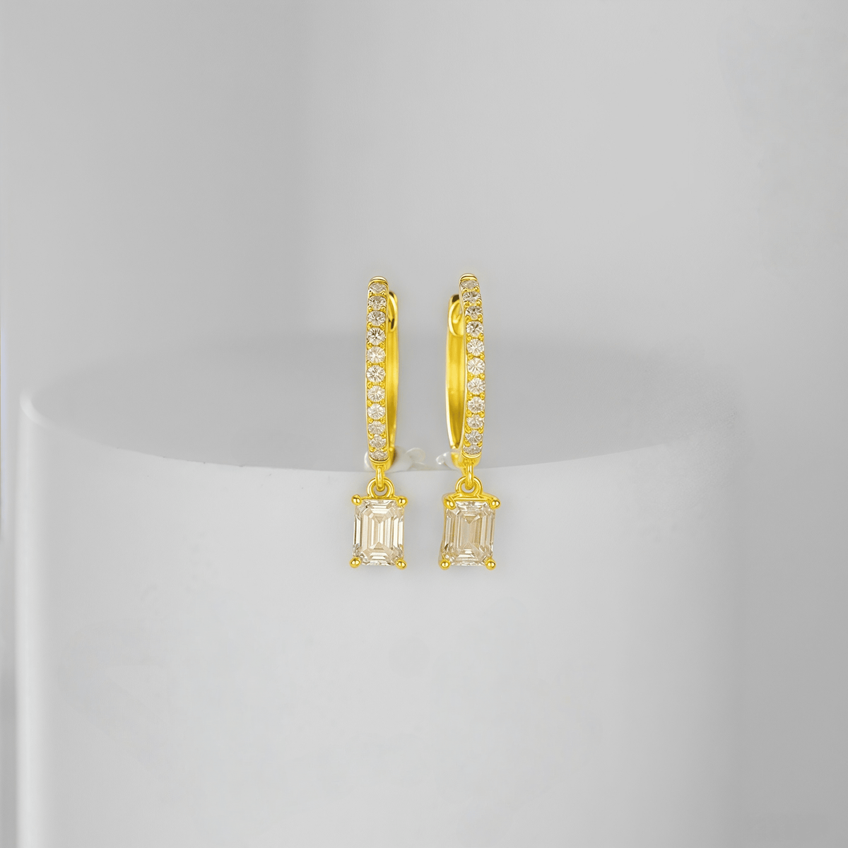 The Emerald Cut Drop Hoops - SparkLab Gems