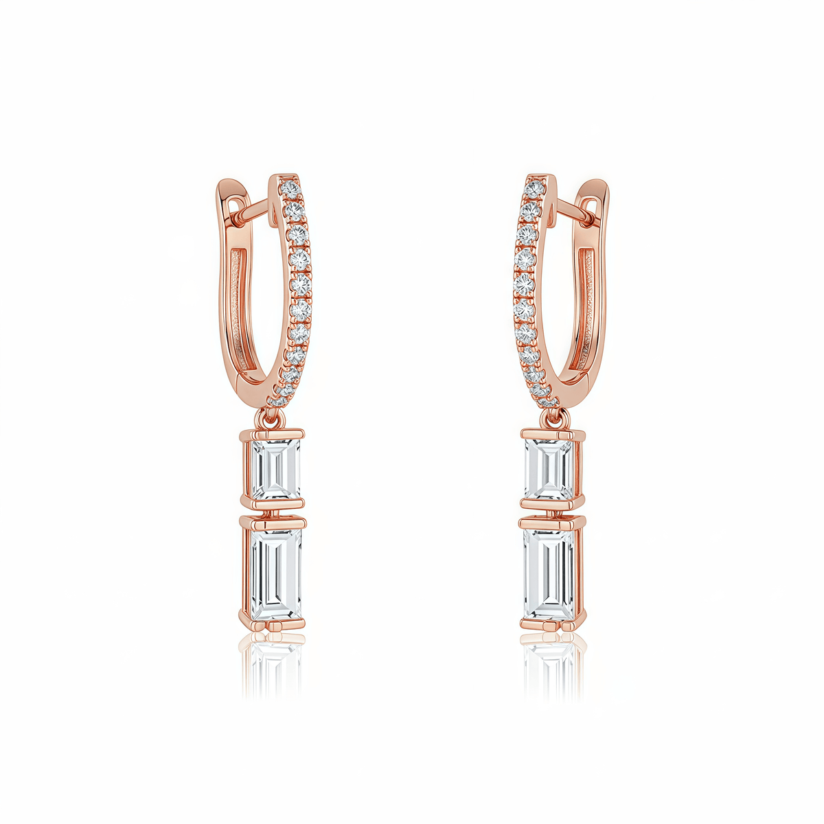 The Emerald Cut Linear Drop Earrings - SparkLab Gems