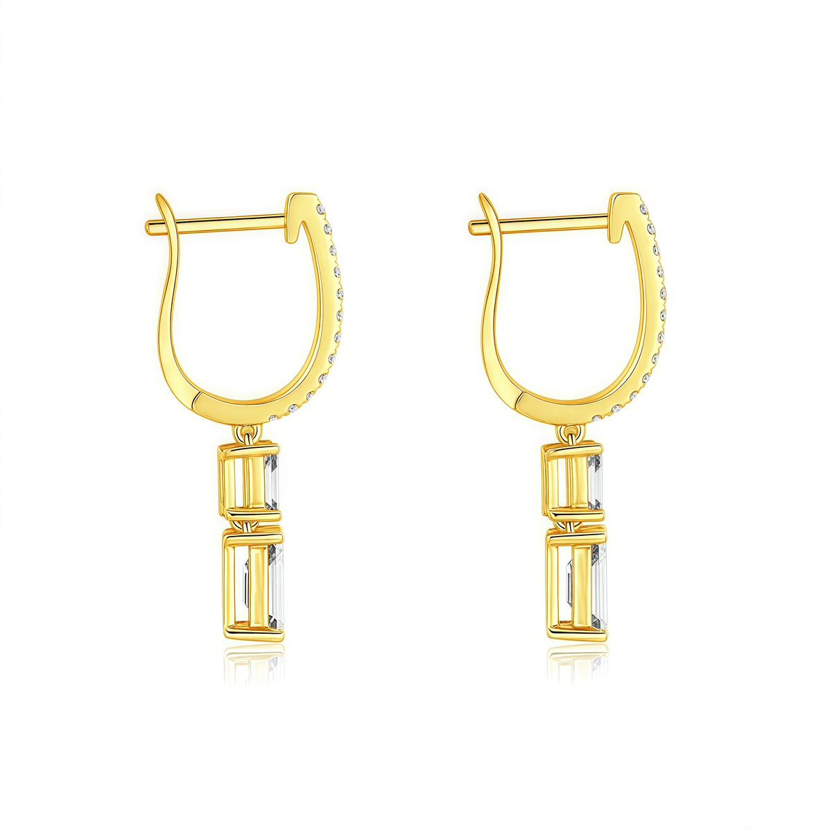 The Emerald Cut Linear Drop Earrings - SparkLab Gems