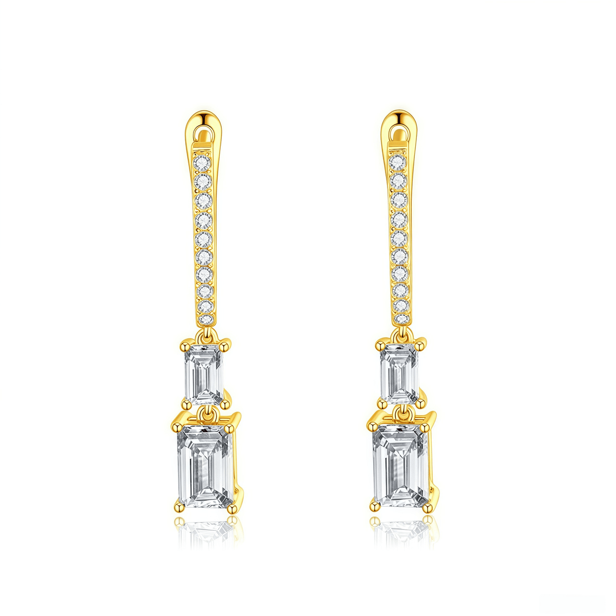 The Emerald Cut Linear Drop Earrings - SparkLab Gems