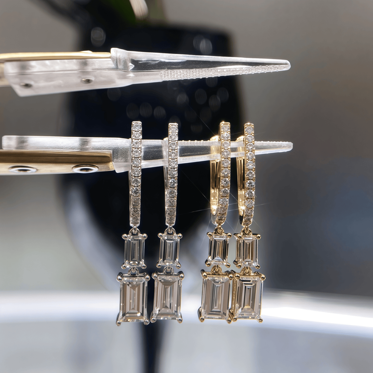 The Emerald Cut Linear Drop Earrings - SparkLab Gems