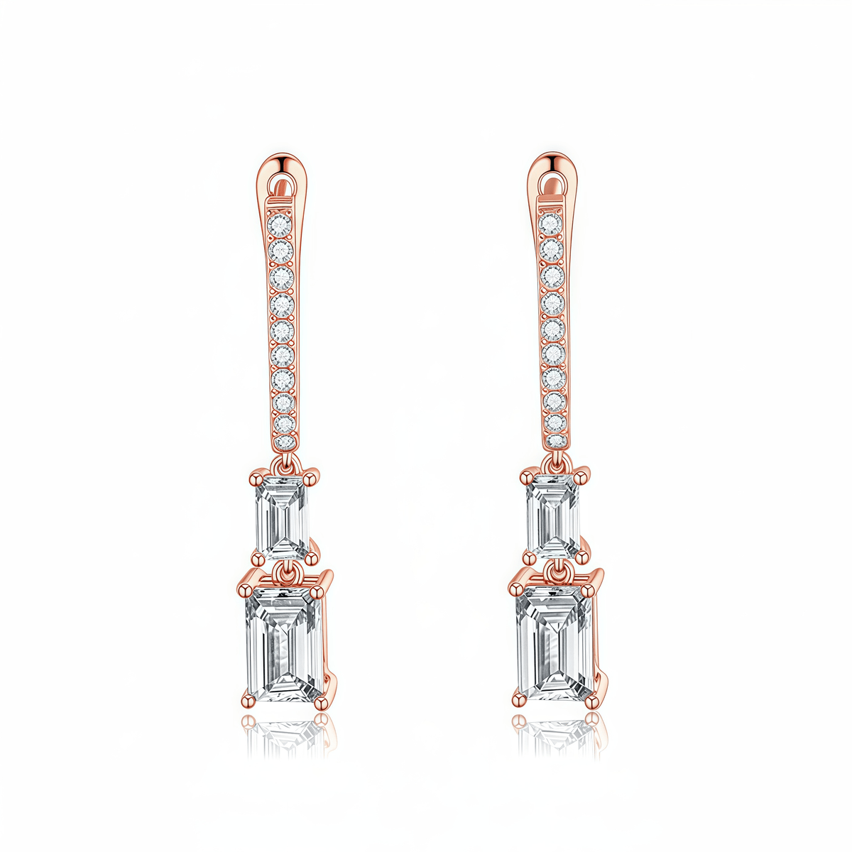The Emerald Cut Linear Drop Earrings - SparkLab Gems