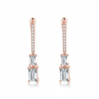 The Emerald Cut Linear Drop Earrings - SparkLab Gems