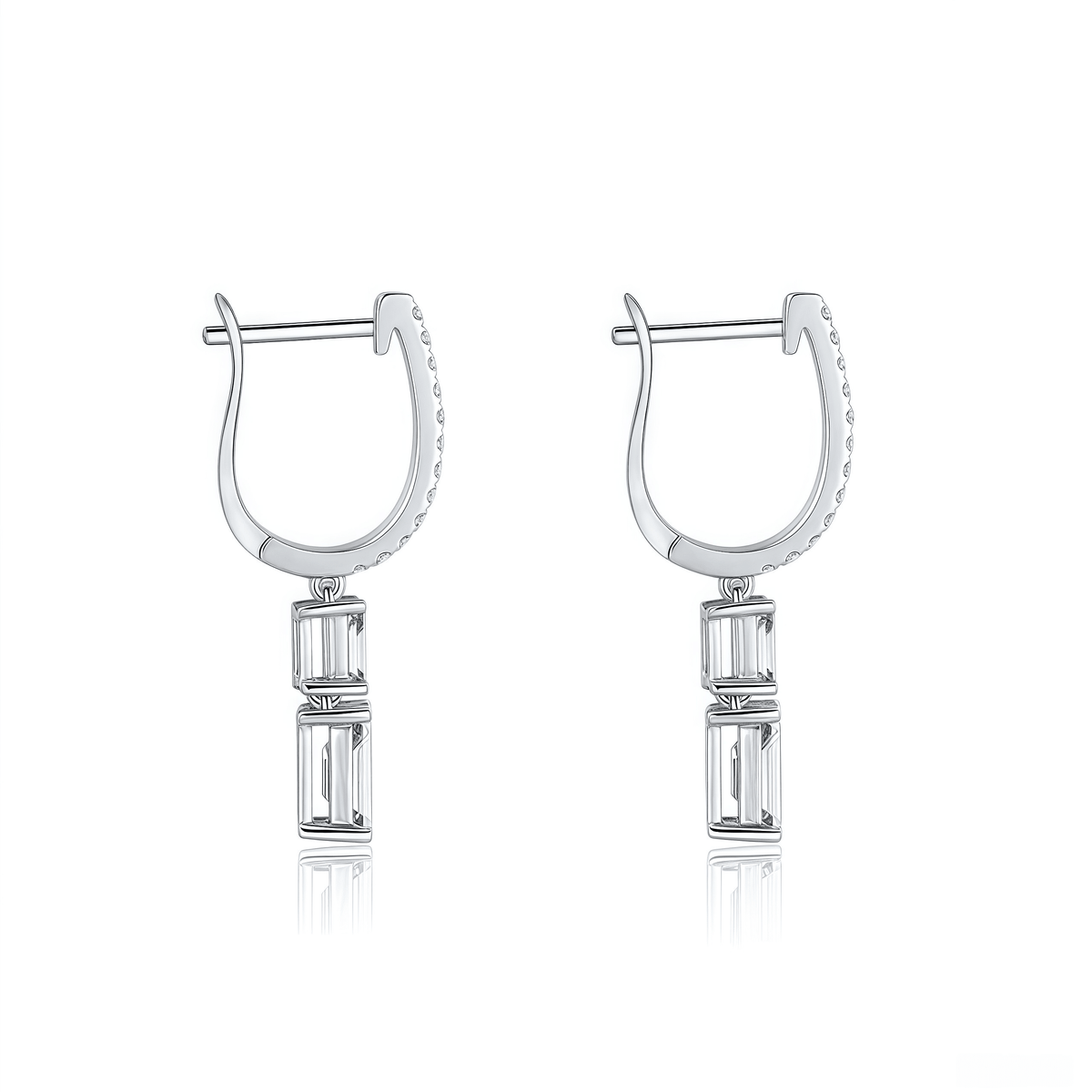 The Emerald Cut Linear Drop Earrings - SparkLab Gems