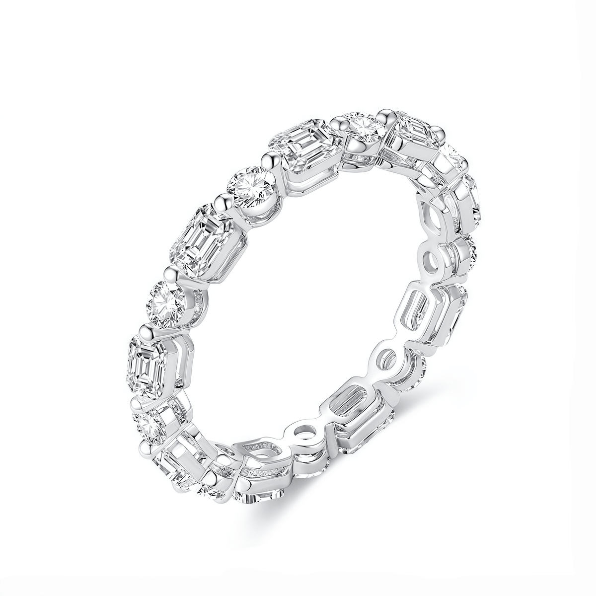 The Emerald & Round Alternating Ring - SparkLab Gems
