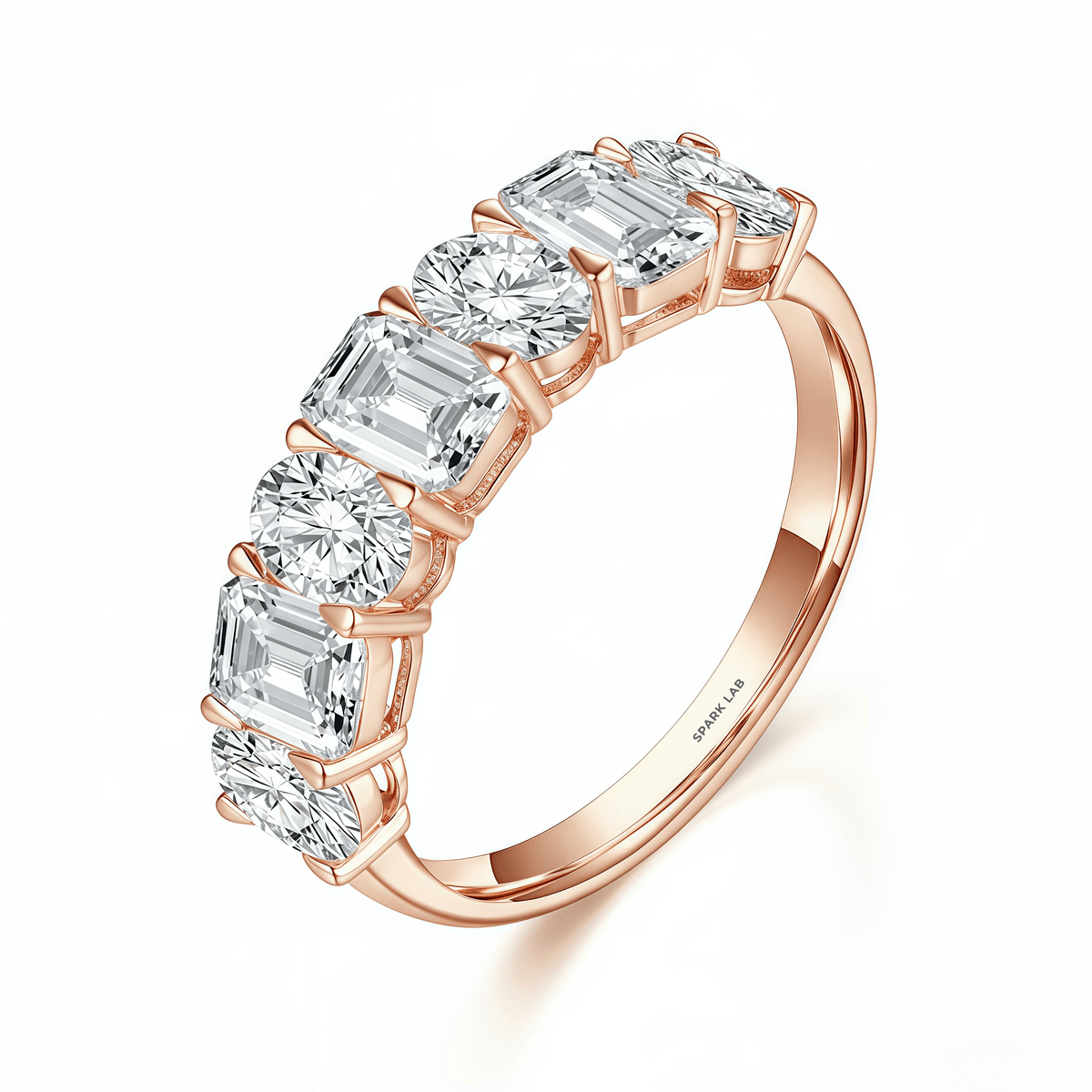 The Harmony - Oval and Emerald Cut Mixed Eternity Band - SparkLab Gems