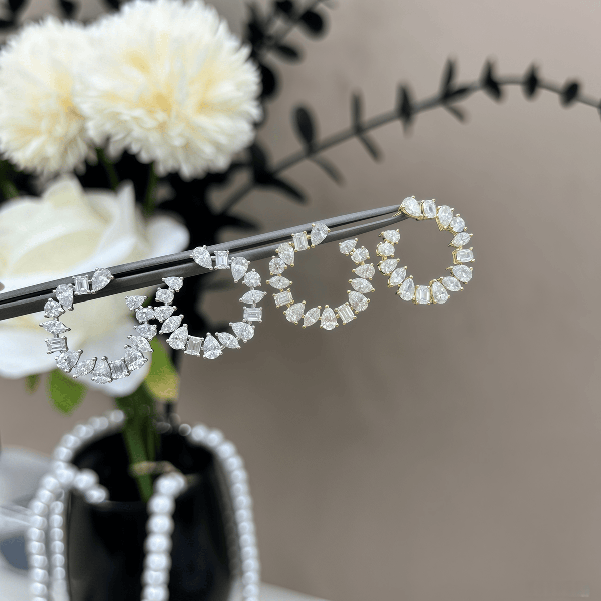The Mixed - Shape Diamond Open Hoops - SparkLab Gems