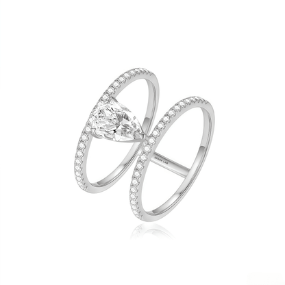 The Modern Double - Band Pear Ring - SparkLab Gems