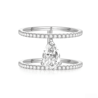The Modern Double - Band Pear Ring - SparkLab Gems