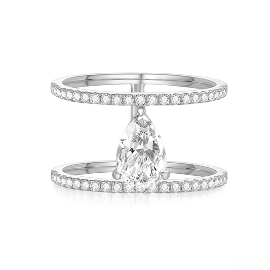 The Modern Double - Band Pear Ring - SparkLab Gems