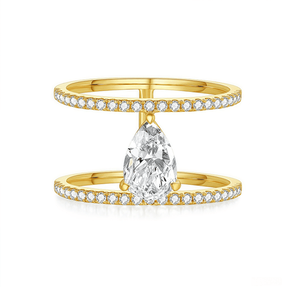 The Modern Double - Band Pear Ring - SparkLab Gems