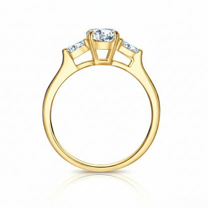 The Oval Three - Stone Baguette Ring - SparkLab Gems