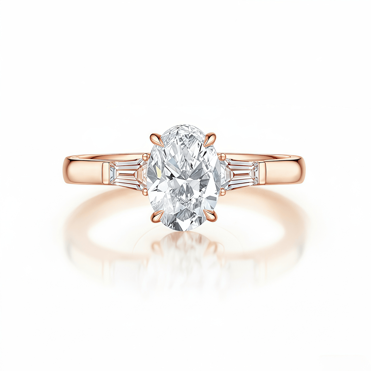 The Oval Three - Stone Baguette Ring - SparkLab Gems
