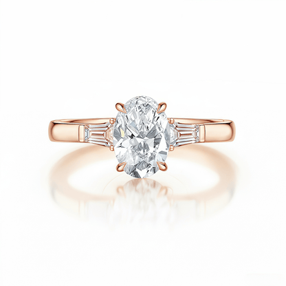The Oval Three - Stone Baguette Ring - SparkLab Gems