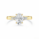 The Oval Three - Stone Baguette Ring - SparkLab Gems