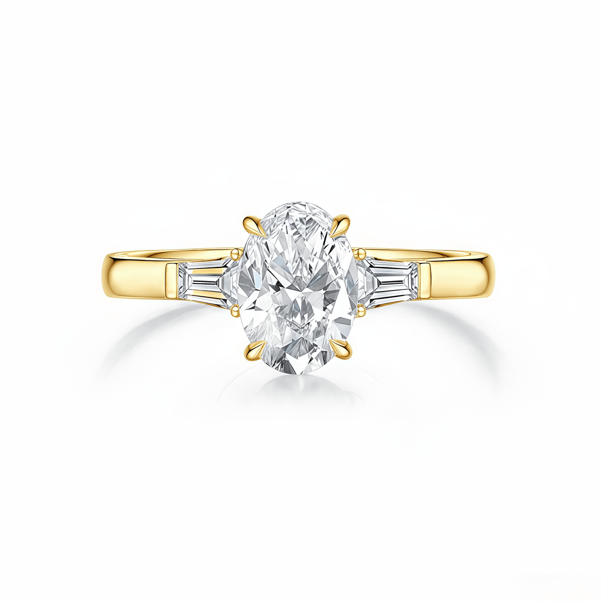 The Oval Three - Stone Baguette Ring - SparkLab Gems