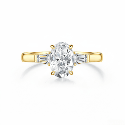 The Oval Three - Stone Baguette Ring - SparkLab Gems