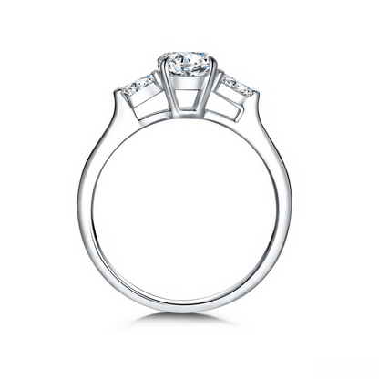 The Oval Three - Stone Baguette Ring - SparkLab Gems