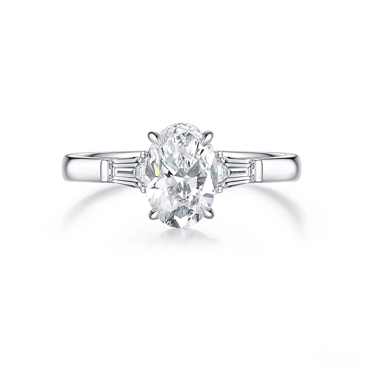 The Oval Three - Stone Baguette Ring - SparkLab Gems