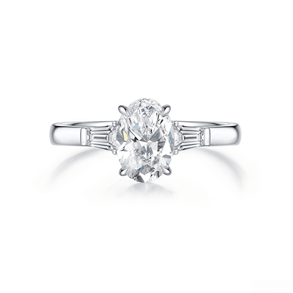 The Oval Three - Stone Baguette Ring - SparkLab Gems