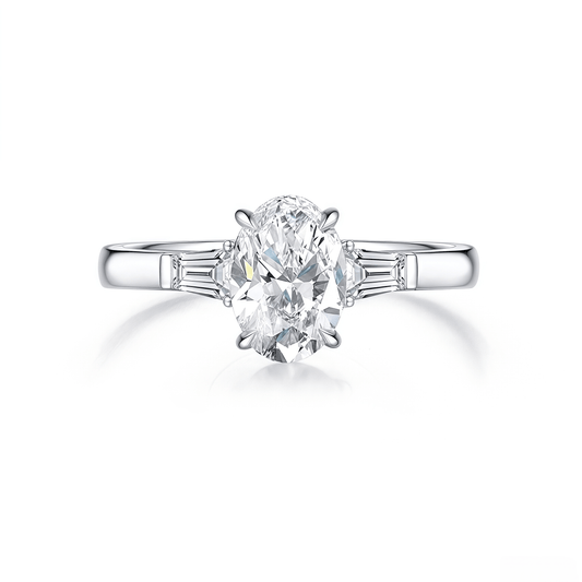 The Oval Three - Stone Baguette Ring - SparkLab Gems