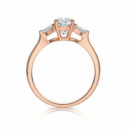 The Oval Three - Stone Baguette Ring - SparkLab Gems