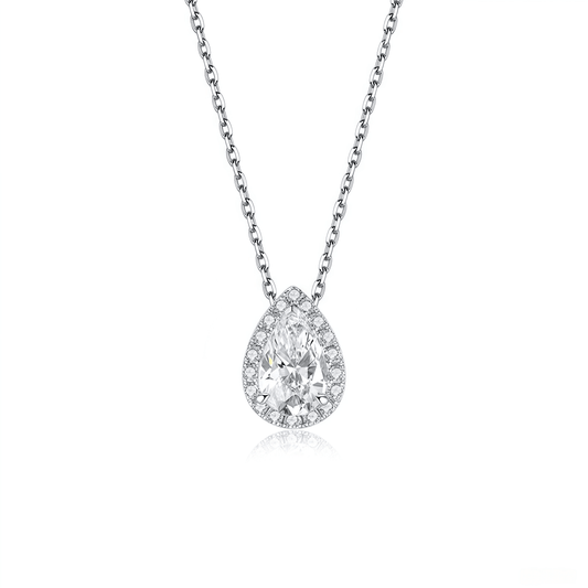 The Pear Halo Diamond Necklace - SparkLab Gems