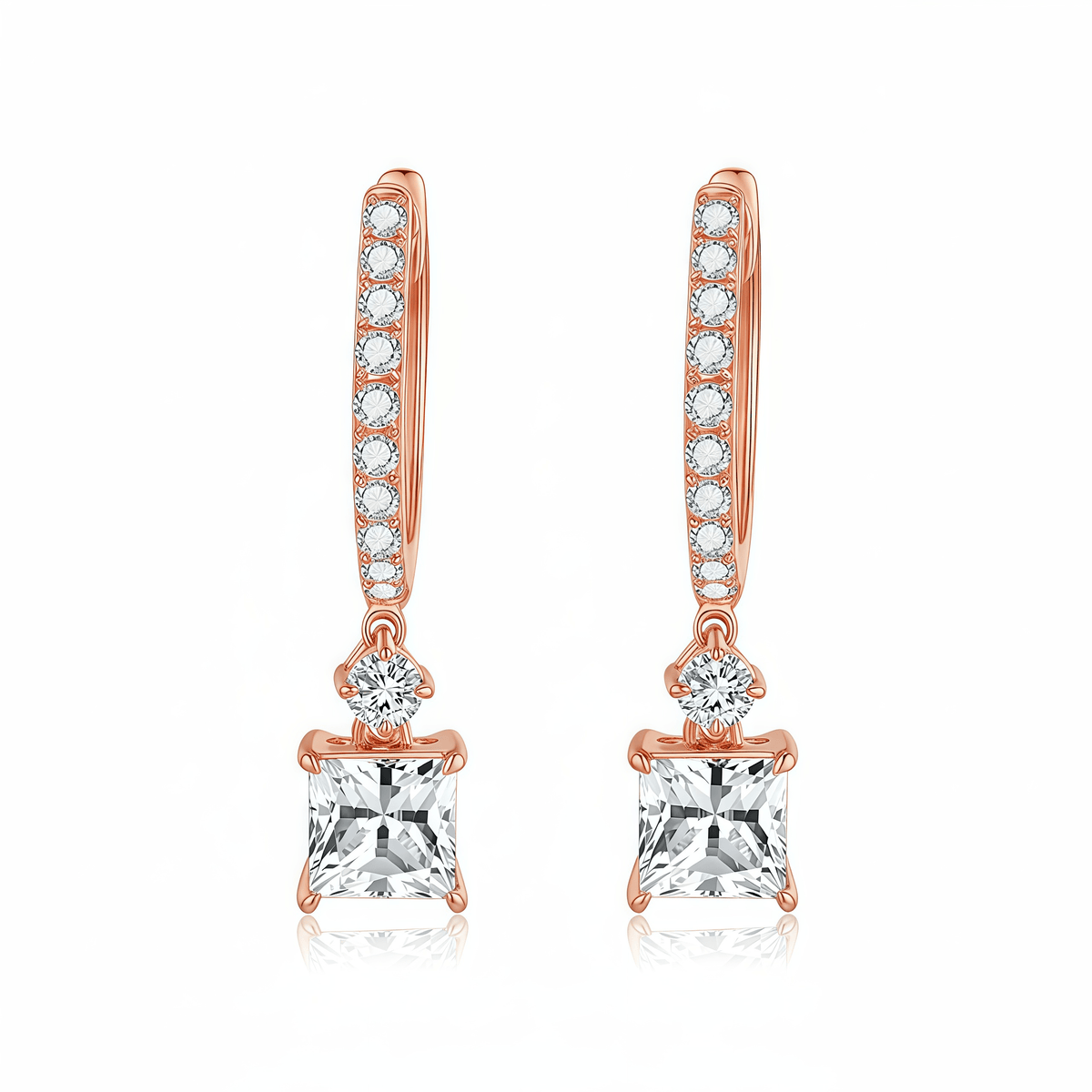 The Princess Cut Dangle Huggies - SparkLab Gems