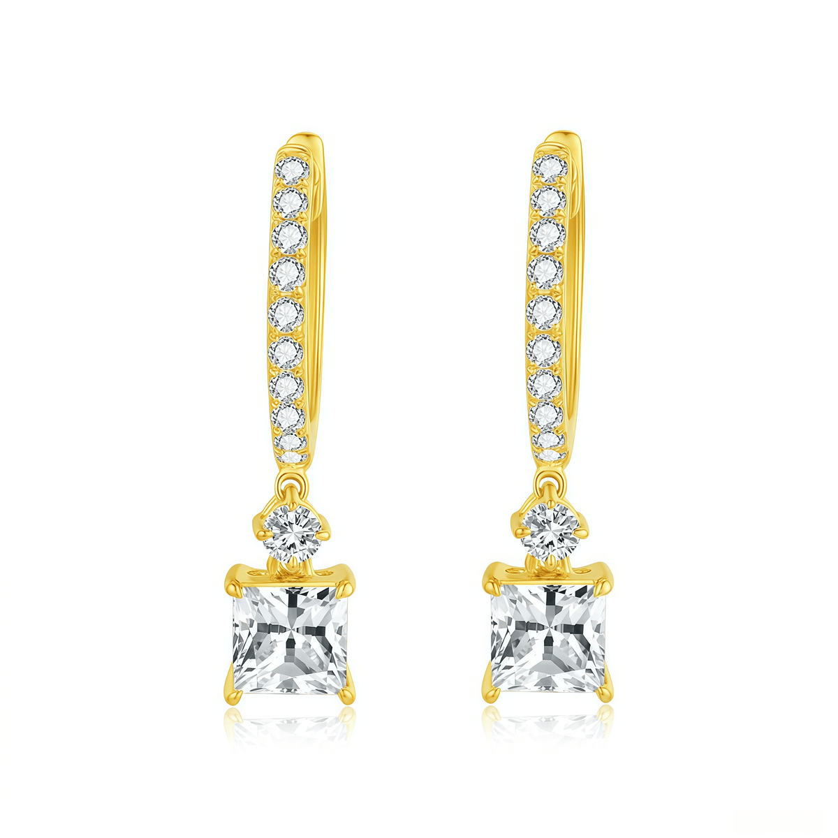 The Princess Cut Dangle Huggies - SparkLab Gems