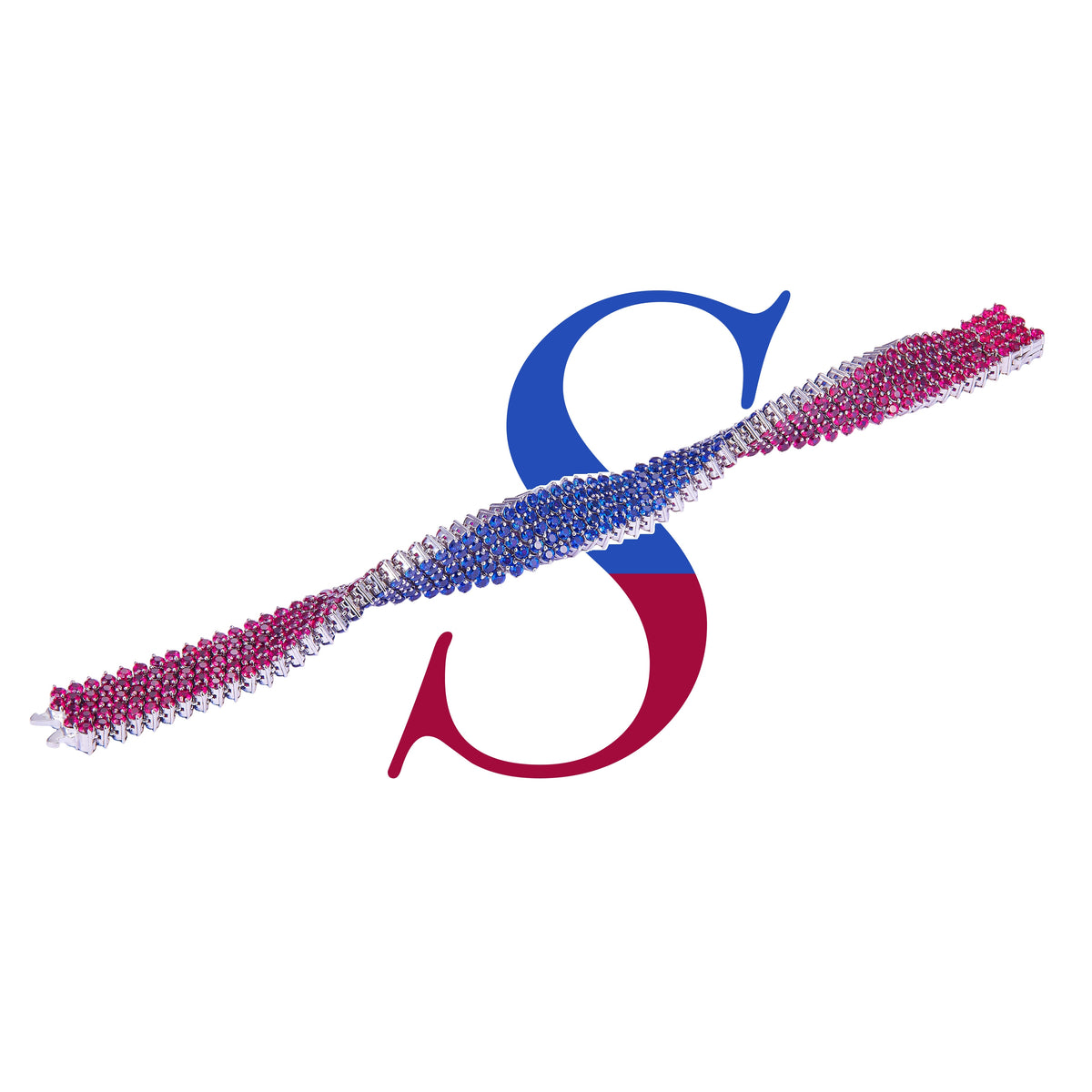 The Reversible Classic reversible ruby and sapphire bracelet laid diagonally