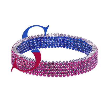 The Reversible Classic lab-grown ruby and sapphire bracelet, angled blue and ruby view