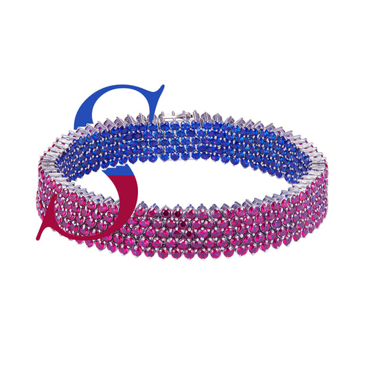 The Reversible Classic lab-grown ruby and sapphire bracelet, angled blue and ruby view