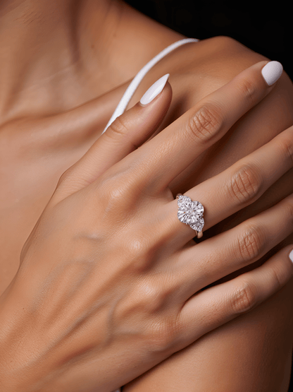 The Valentina - Oval with Heart Side Stones - SparkLab Gems