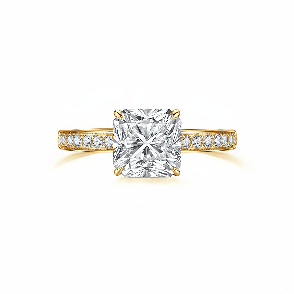 The Victoria - Square Radiant Cathedral Ring with Pave Accents - SparkLab Gems